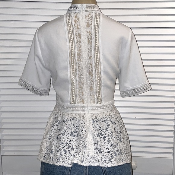 Zara Lace Panel Peplum High Neck Short Sleeve Blouse Size XS - Picture 7 of 9